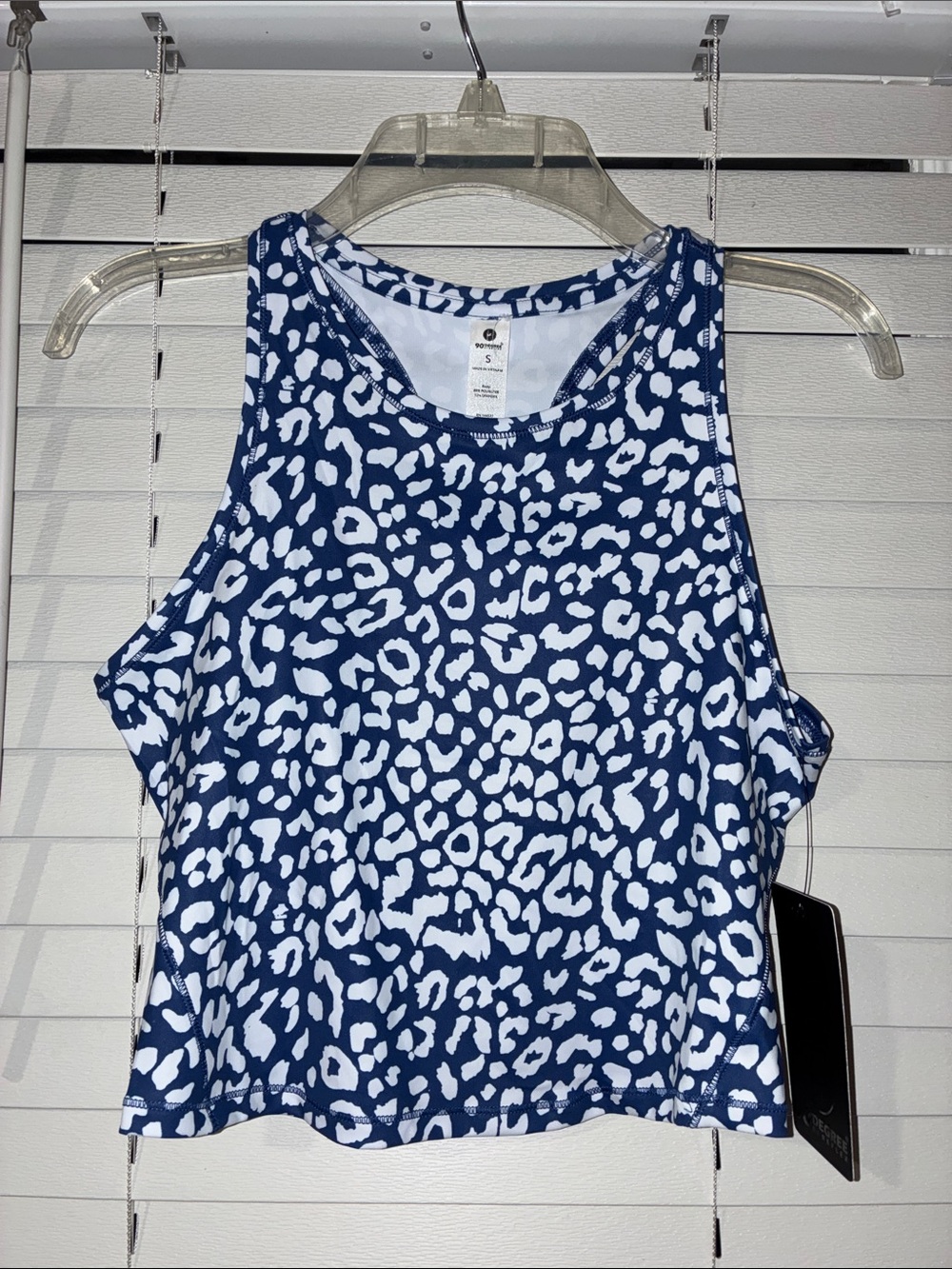 90 Degree By Reflex Blue and White Leopard Crop Athletic Tank
